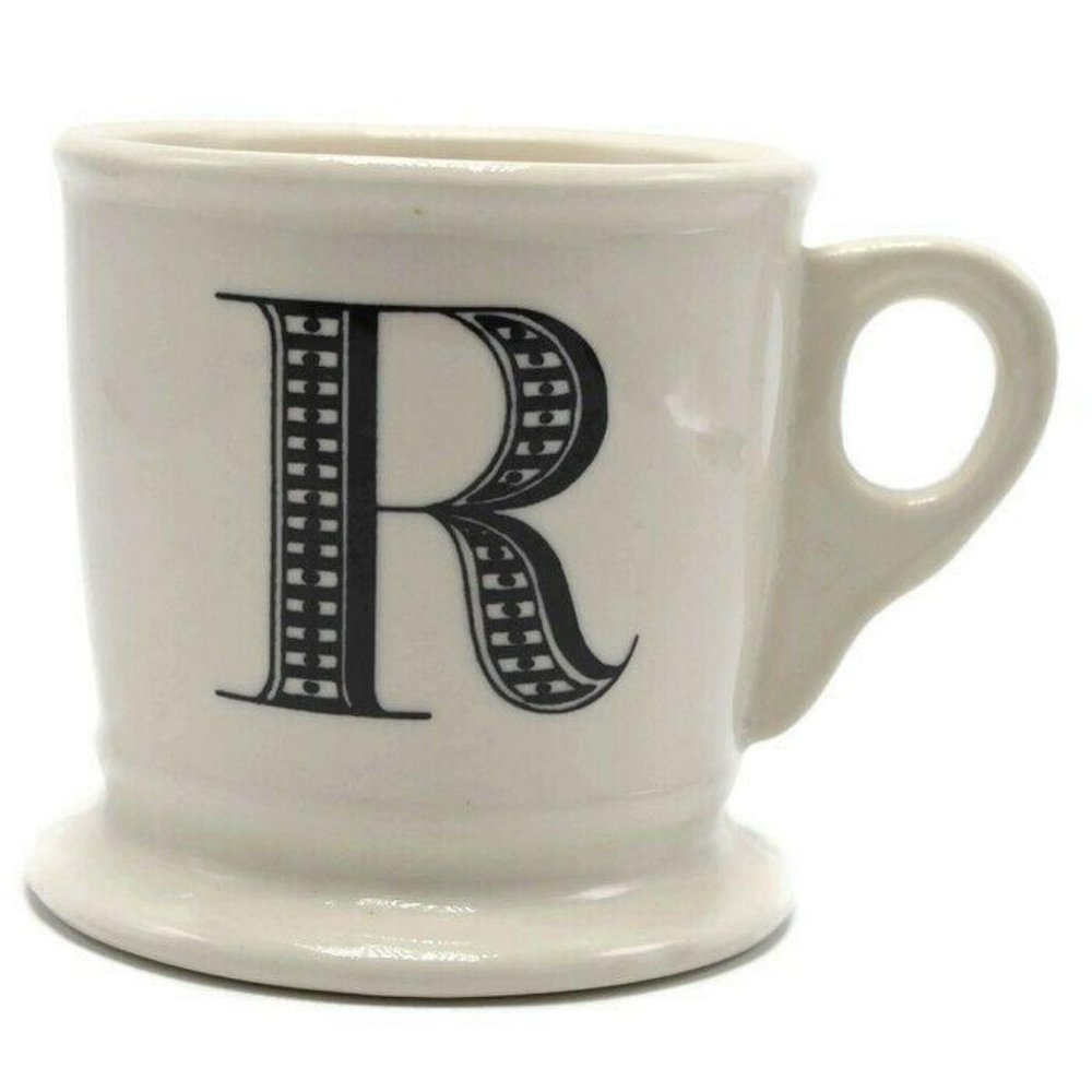 Anthropologie R Monogram Mug White Black Coffee Tea Ceramic Letter R